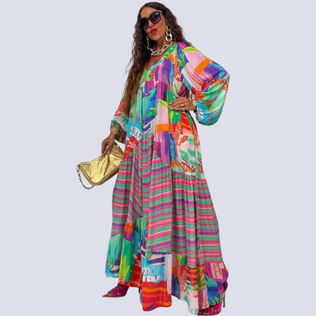 Boho maxi jurk met V-halslijn