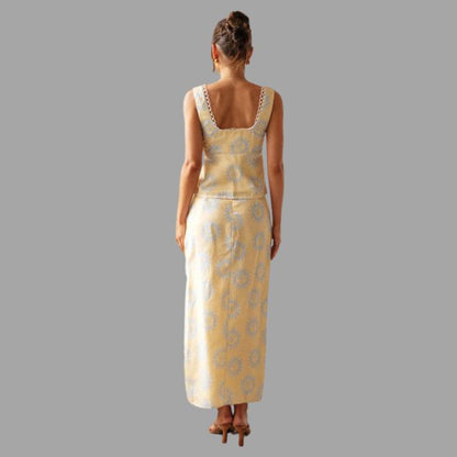 Boho chic maxi jurk en topje met zonnestralen print