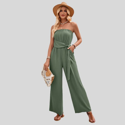 Off-the-shoulder jumpsuit met tailleband