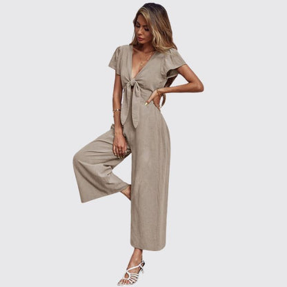 Casual jumpsuit met stropdas aan de voorkant