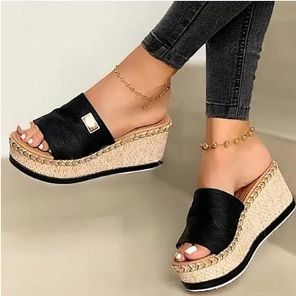 Casual sandalen met sleehak en espadrillezool