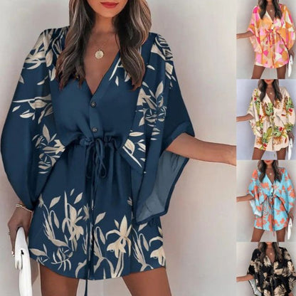 Giselle Boho overhemdjurk met V-hals en bloemenprint