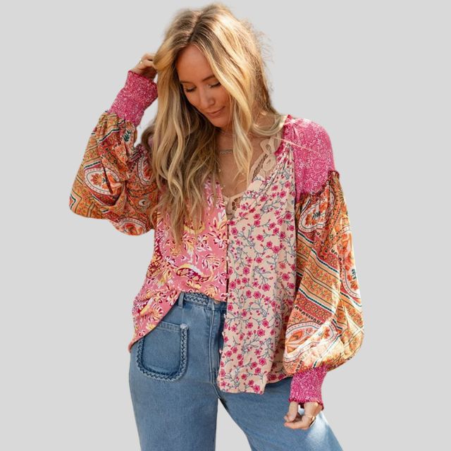 Boho blouse met pofmouwen