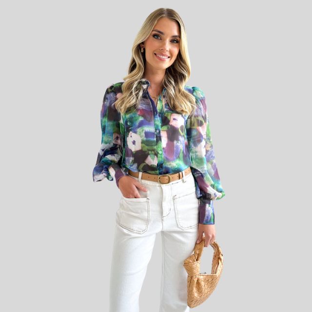 Blouse met knoopsluiting en abstracte print