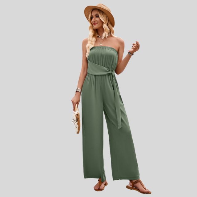 Off-the-shoulder jumpsuit met tailleband