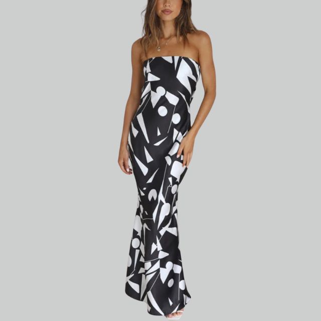 Strapless maxi-jurk met zijsplit