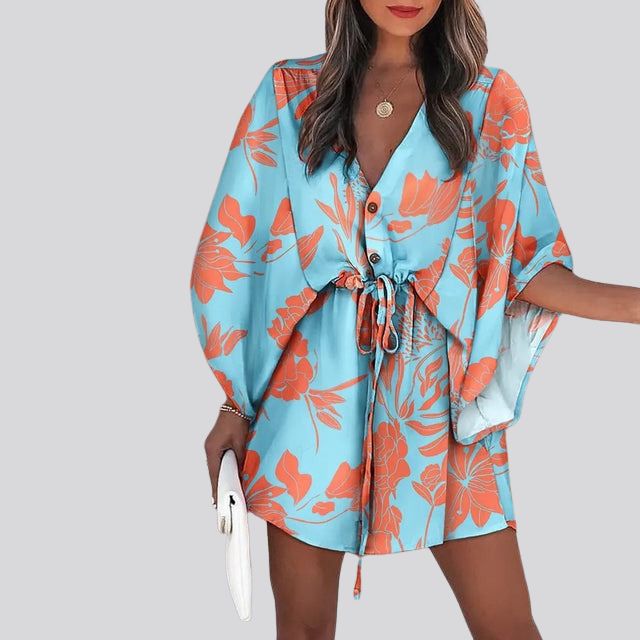Giselle Boho overhemdjurk met V-hals en bloemenprint