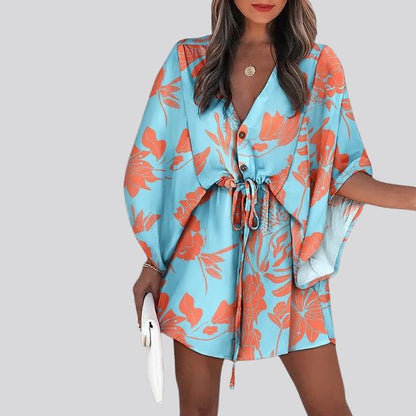 Giselle Boho overhemdjurk met V-hals en bloemenprint