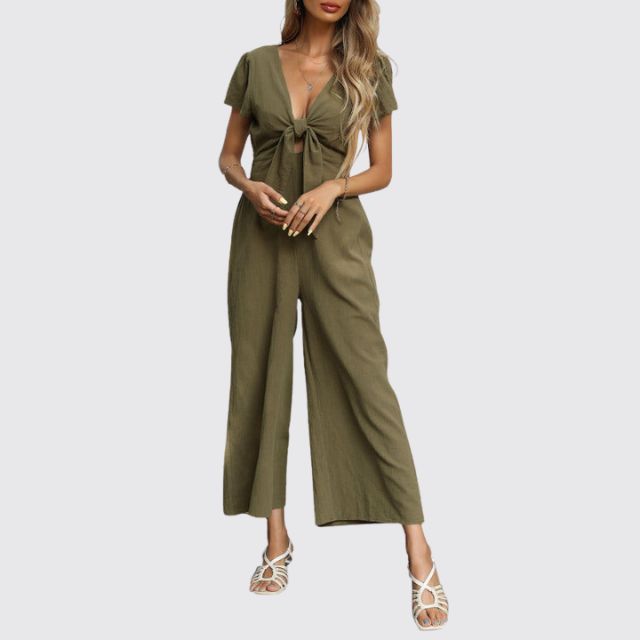 Casual jumpsuit met stropdas aan de voorkant