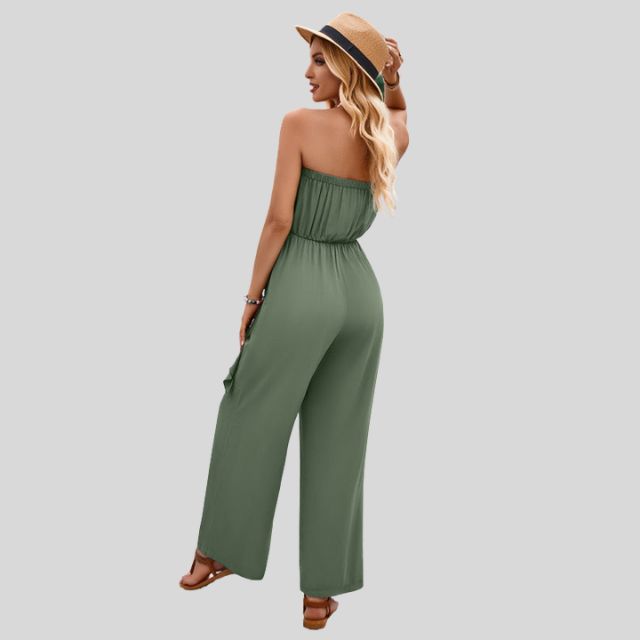 Off-the-shoulder jumpsuit met tailleband