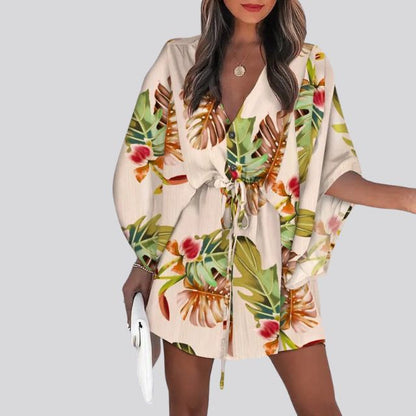 Giselle Boho overhemdjurk met V-hals en bloemenprint