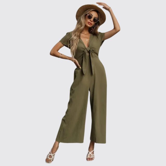 Casual jumpsuit met stropdas aan de voorkant