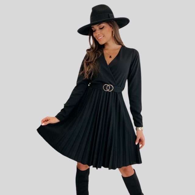 Geplooide skaterjurk met V-halslijn