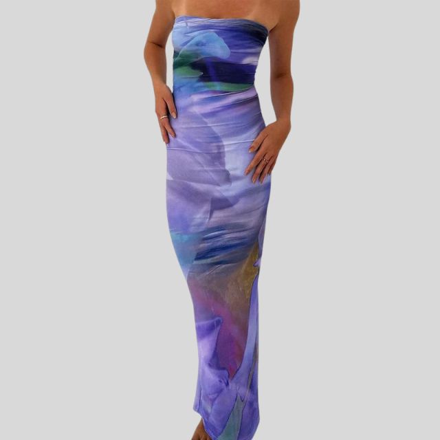 Strapless maxi-jurk met aquarelprint