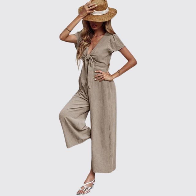 Casual jumpsuit met stropdas aan de voorkant