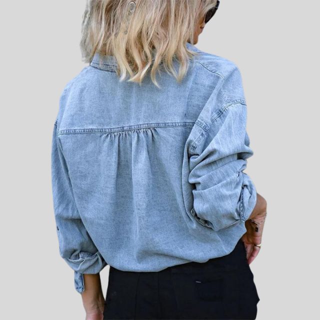 Denim blouse met stropdas aan de voorkant