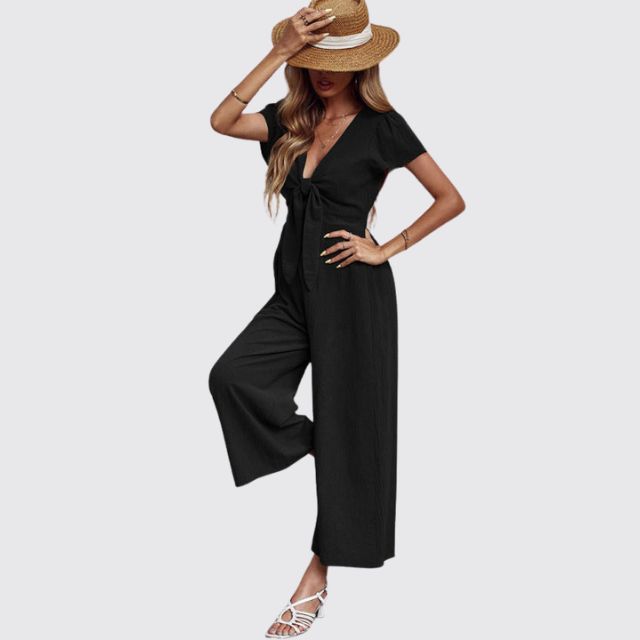 Casual jumpsuit met stropdas aan de voorkant