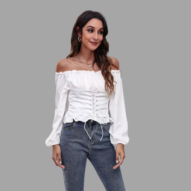 Off-the-shoulder blouse met kanten voorkant