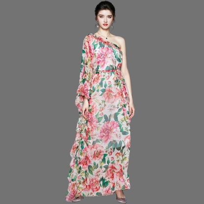 Gebloemde off-the-shoulder maxi-jurk met elastiek in de taille