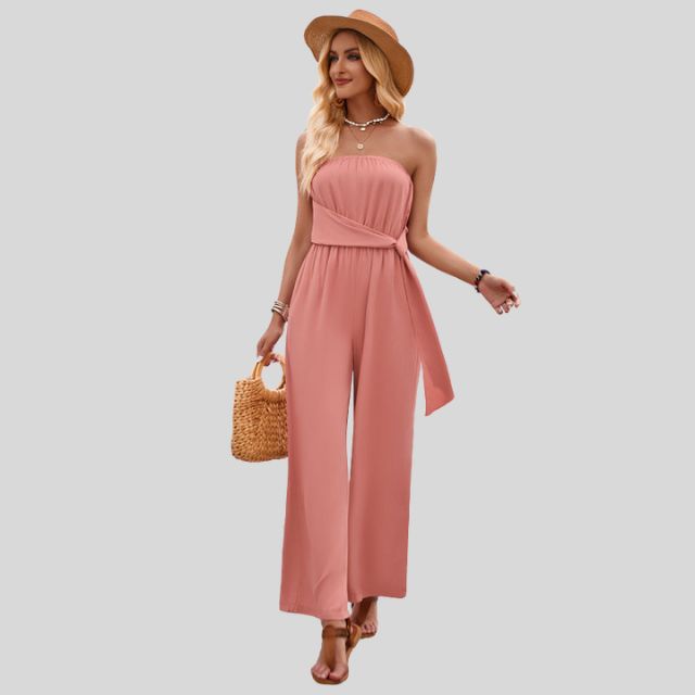 Off-the-shoulder jumpsuit met tailleband