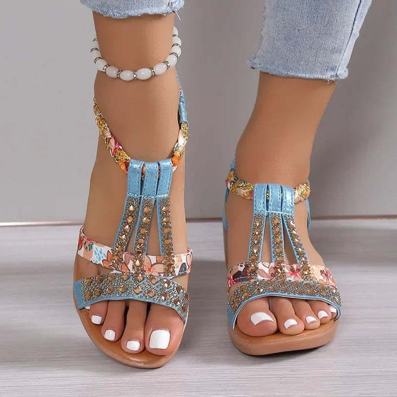 Sleehak sandalen met boheemse strass-steentjes