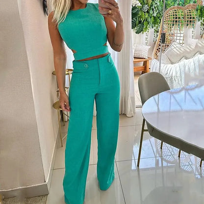 Chique Cropped Top Lange Broek Met Hoge Taille