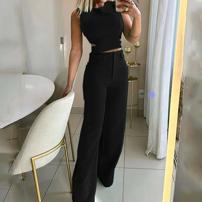 Chique Cropped Top Lange Broek Met Hoge Taille