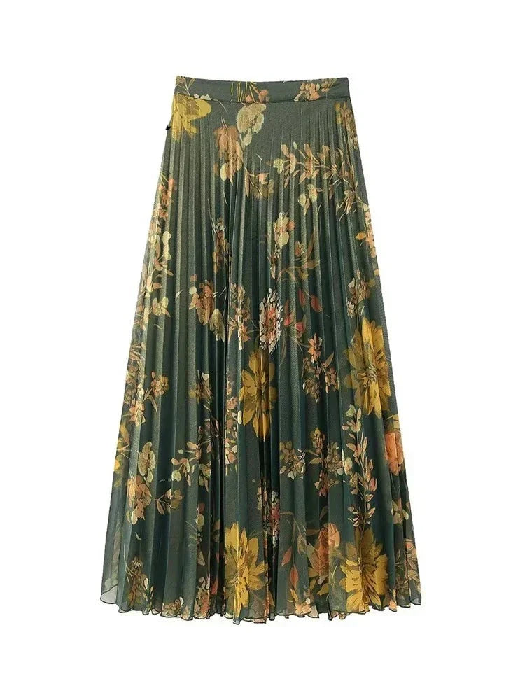 Modieuze geplooide midirok met kant en ritssluiting