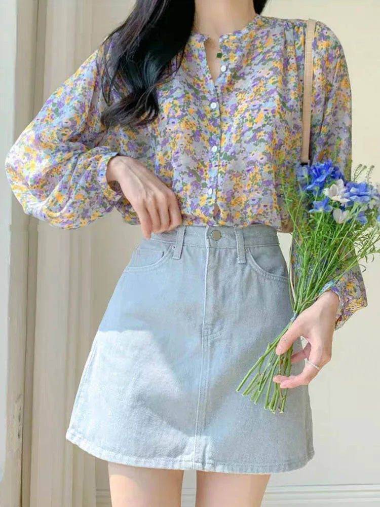 Chiffon blouse met print