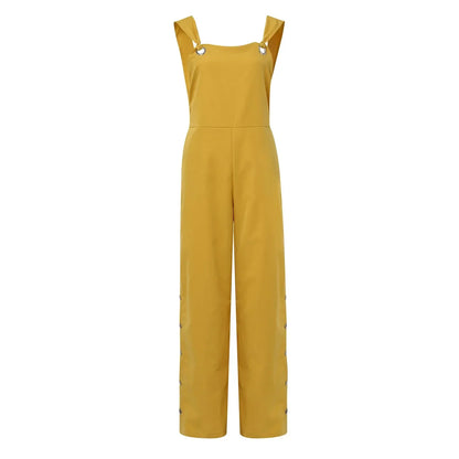 Zomerse jumpsuit met mouwloze gedraaide knopen en zakken