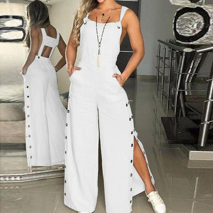 Zomerse jumpsuit met mouwloze gedraaide knopen en zakken