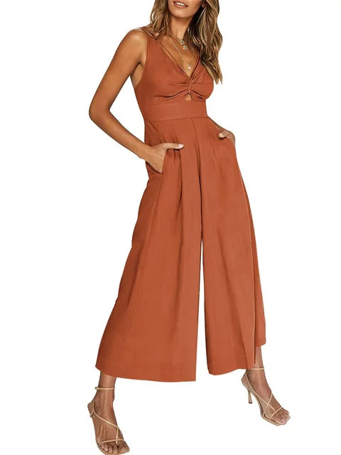 Elegante mouwloze jumpsuit met wijde pijpen