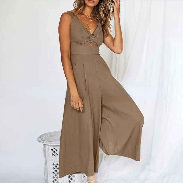 Elegante mouwloze jumpsuit met wijde pijpen