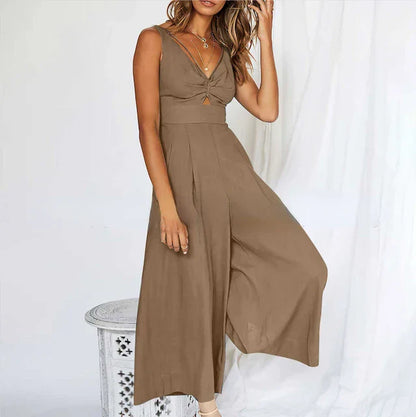 Elegante mouwloze jumpsuit met wijde pijpen