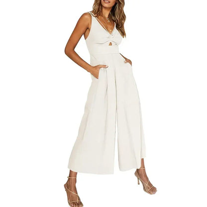 Elegante mouwloze jumpsuit met wijde pijpen