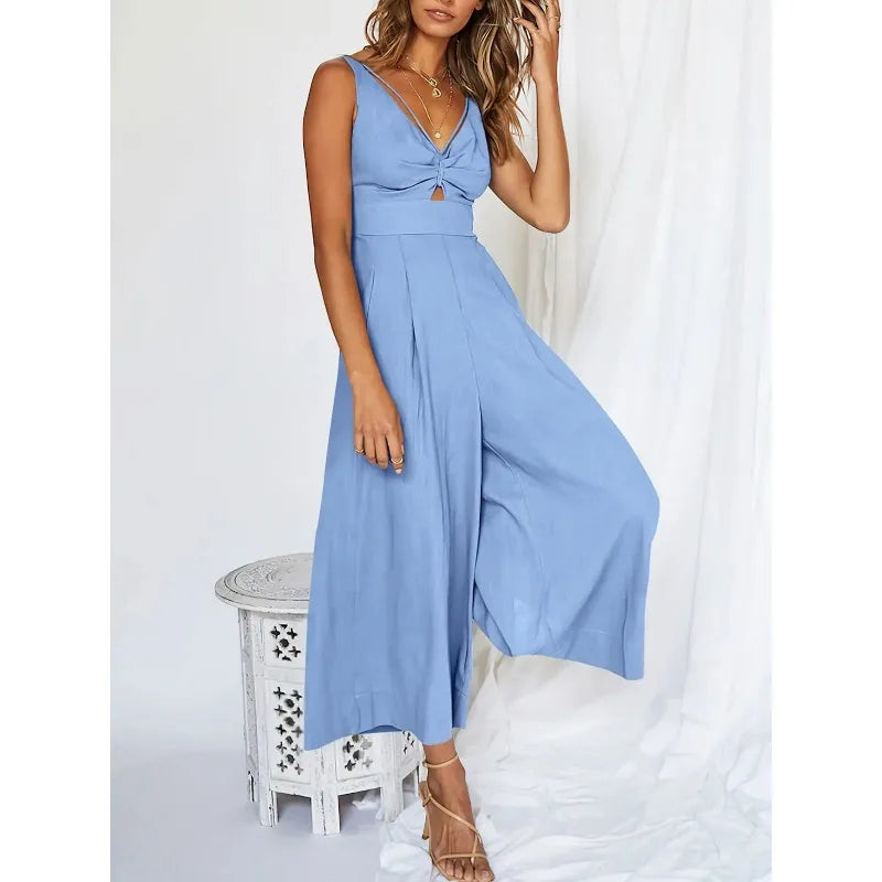 Elegante mouwloze jumpsuit met wijde pijpen