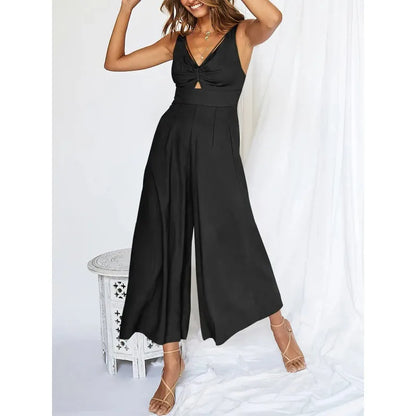 Elegante mouwloze jumpsuit met wijde pijpen