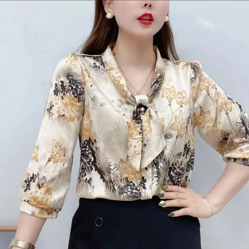 Chiffon blouse met halve mouwen