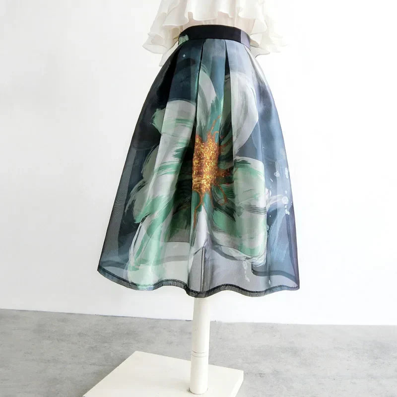 Organza rok met bloemenprint