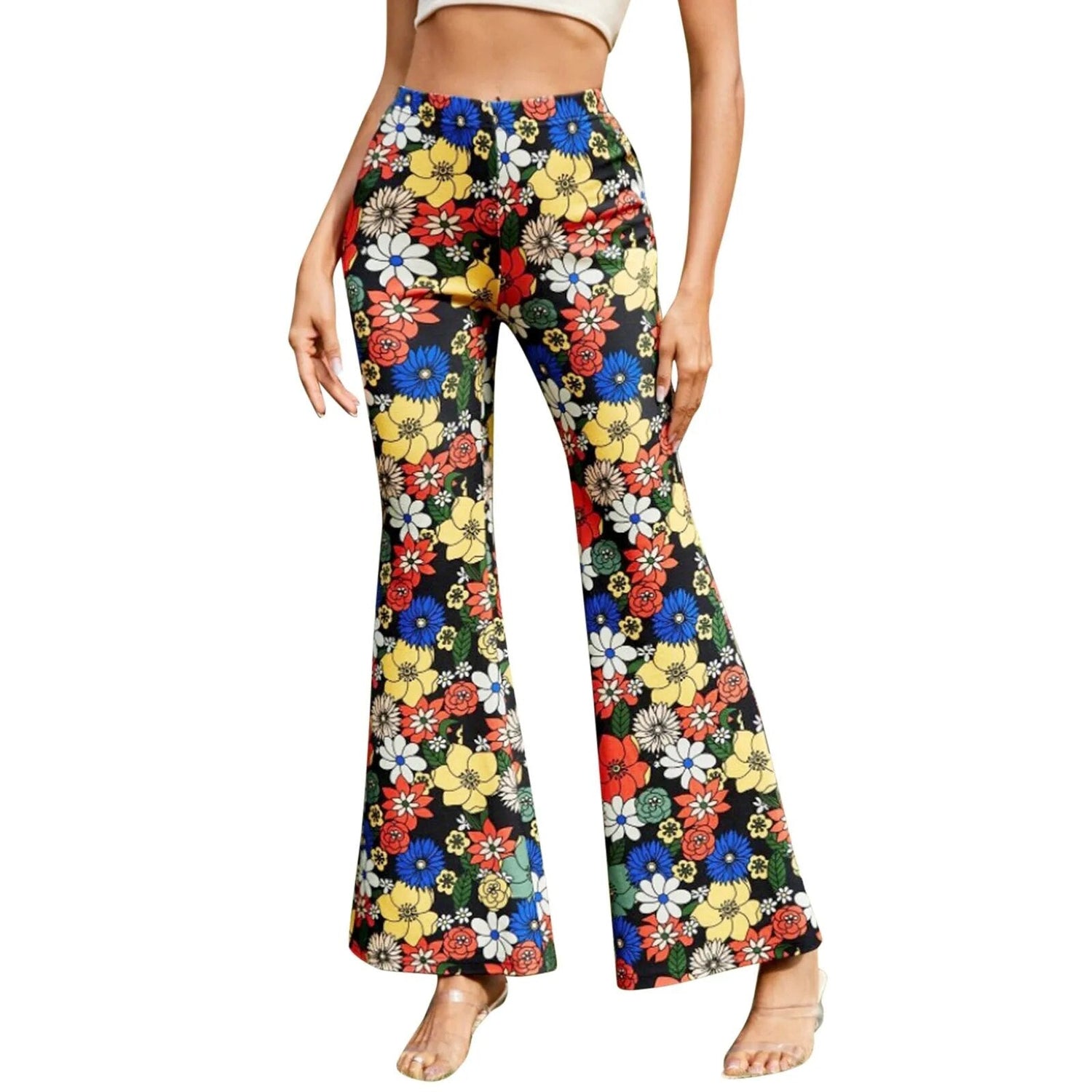 Damesbroek met elastische taille en uitlopende bloemen