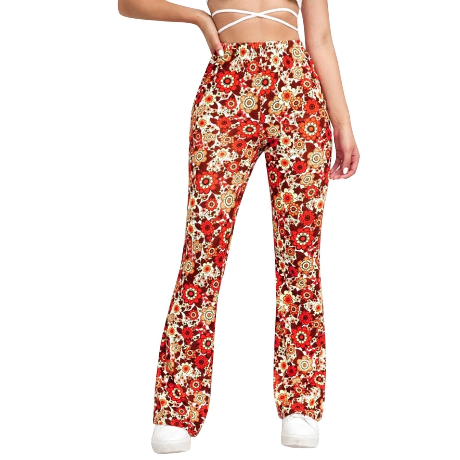 Damesbroek met elastische taille en uitlopende bloemen