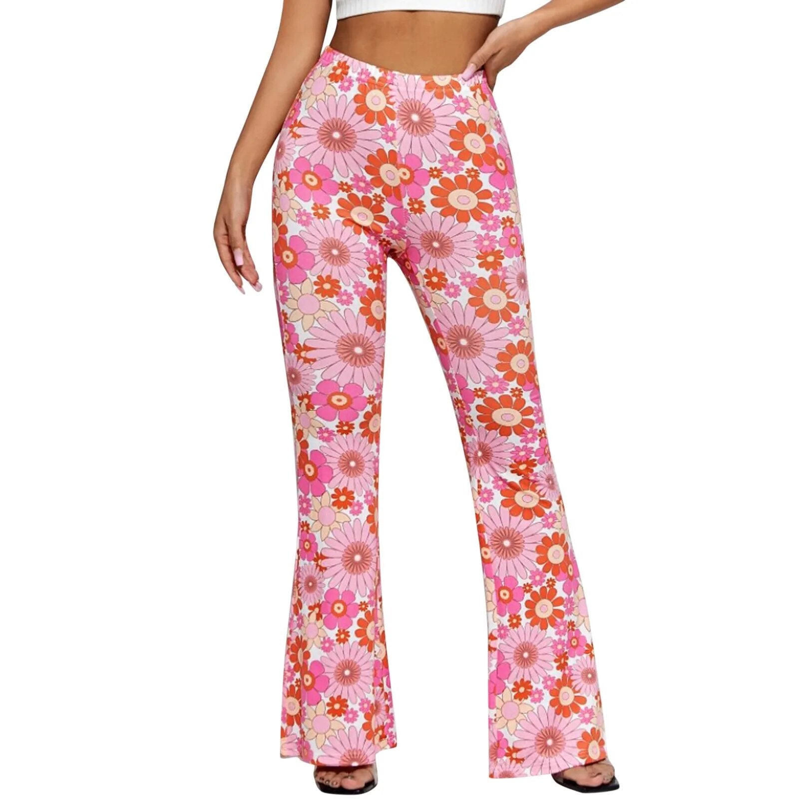 Damesbroek met elastische taille en uitlopende bloemen