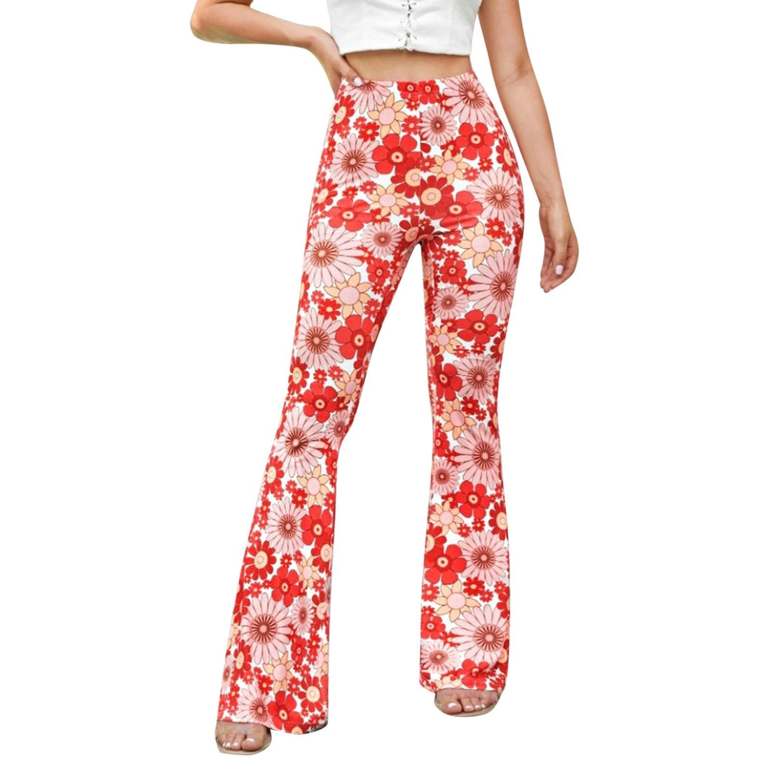 Damesbroek met elastische taille en uitlopende bloemen