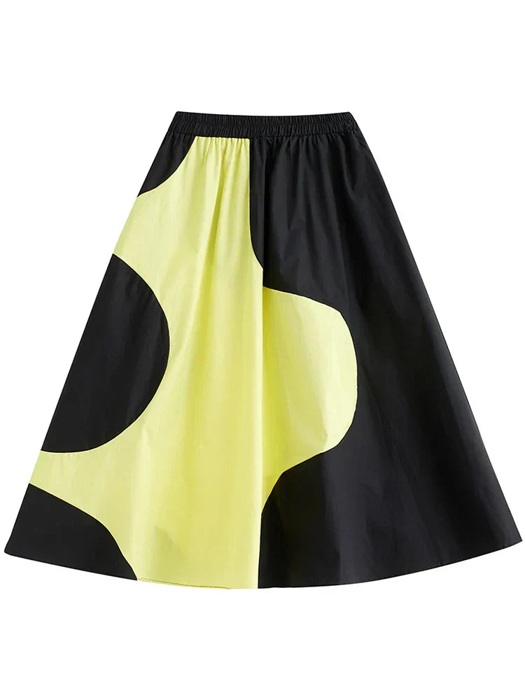 Onregelmatige patchwork rok in contrasterende kleur