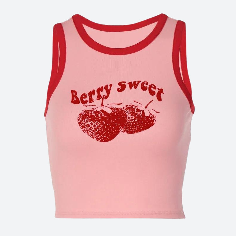 Berry Sweet grafische crop top met contrasterende boorden