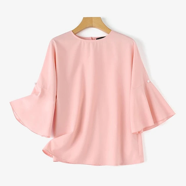 Blouse met trompetmouwen