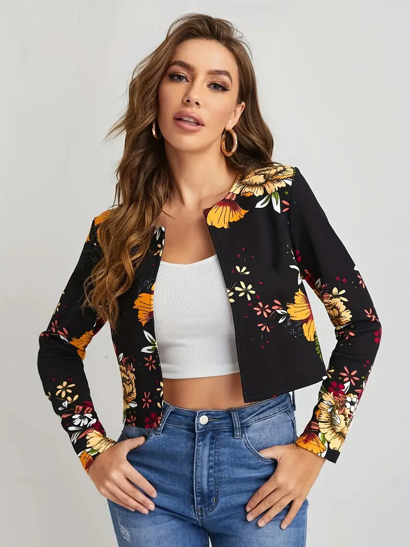 Elegante, eenvoudige blazer met open voorkant en bloemen