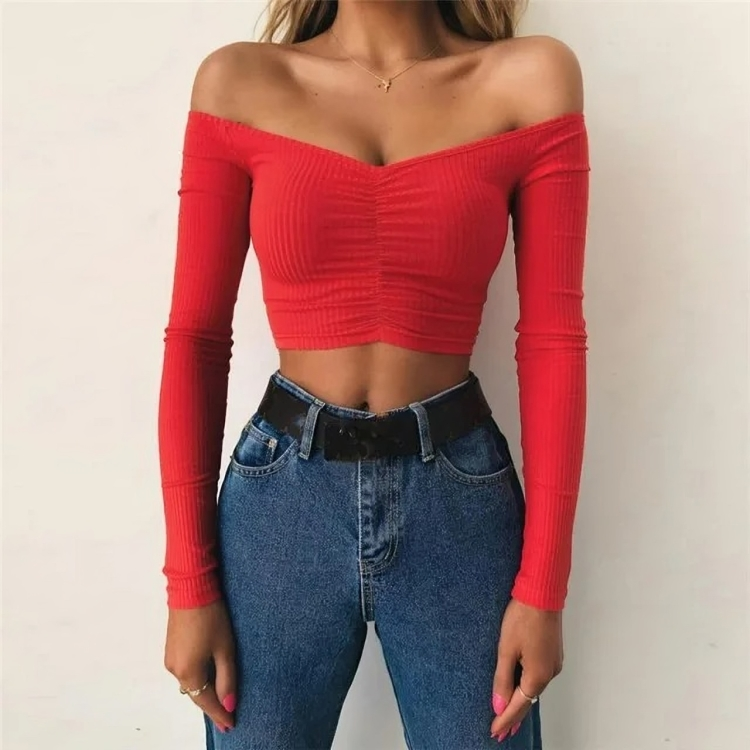 Sexy off-shoulder uitgesneden lange mouwen voor vrouwen