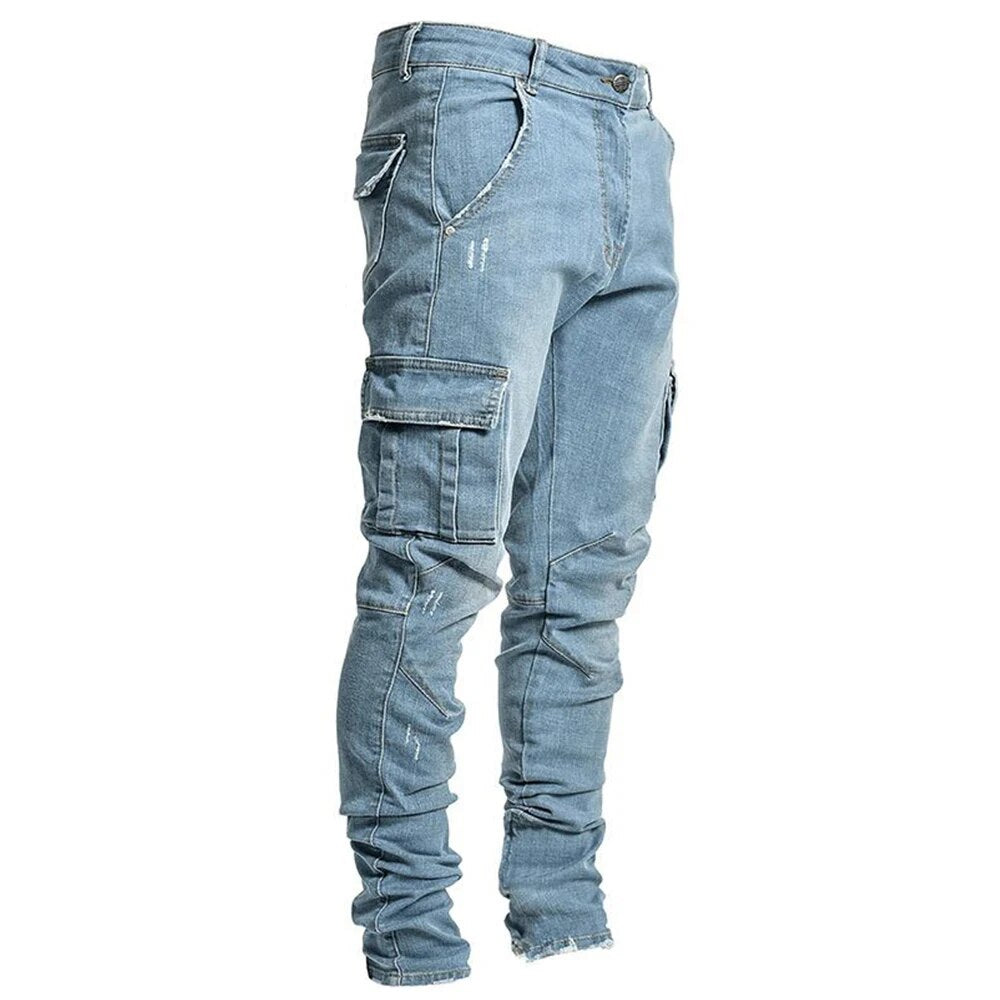 Denim Cargo Broek met Meerdere Zakken voor Mannen