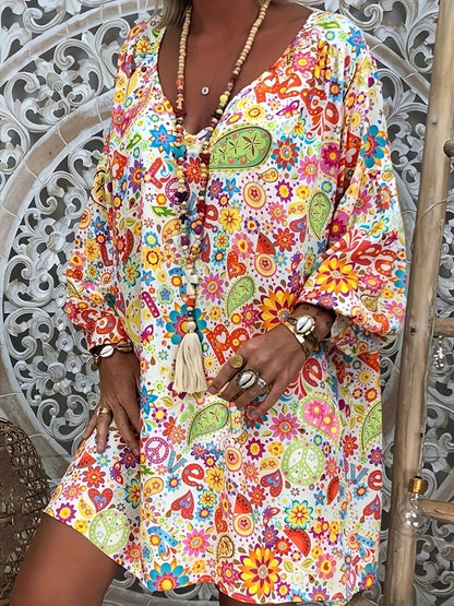 Gebloemde jurk met V-hals